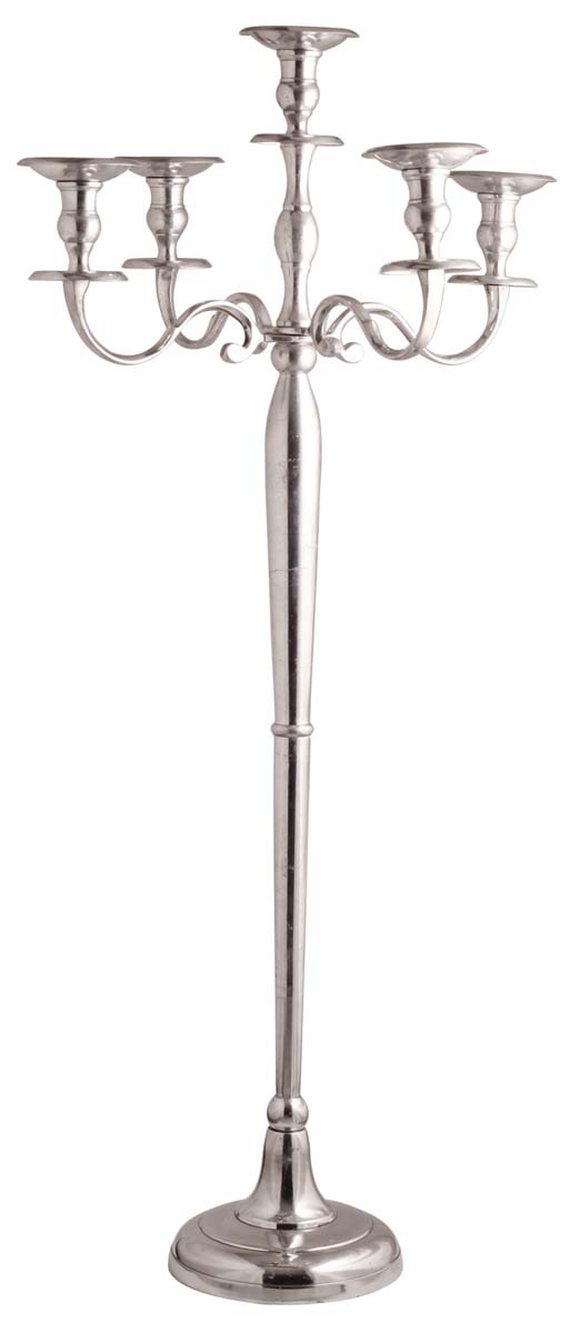 47” Grand Candelabrum in Aluminum with 5 Holders – Silver Tone – Rich Home Décor / Gifts